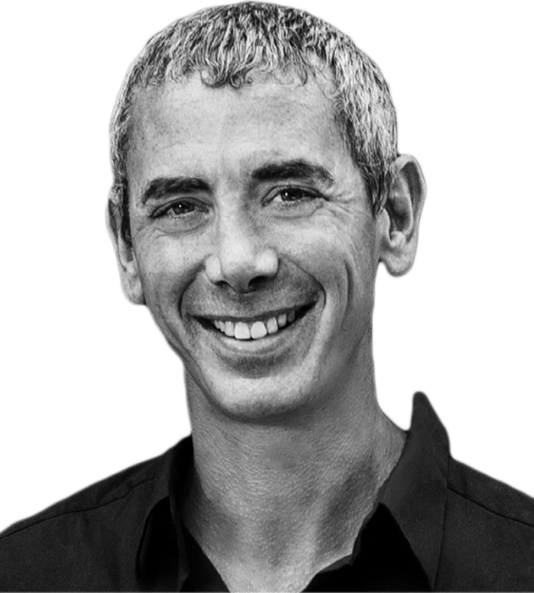 Black and white headshot of Steven Kotler smiling