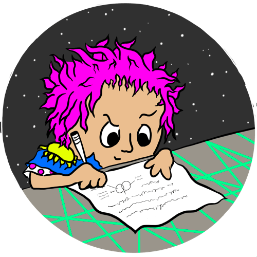 Pink haired kid writes & draws under the stars